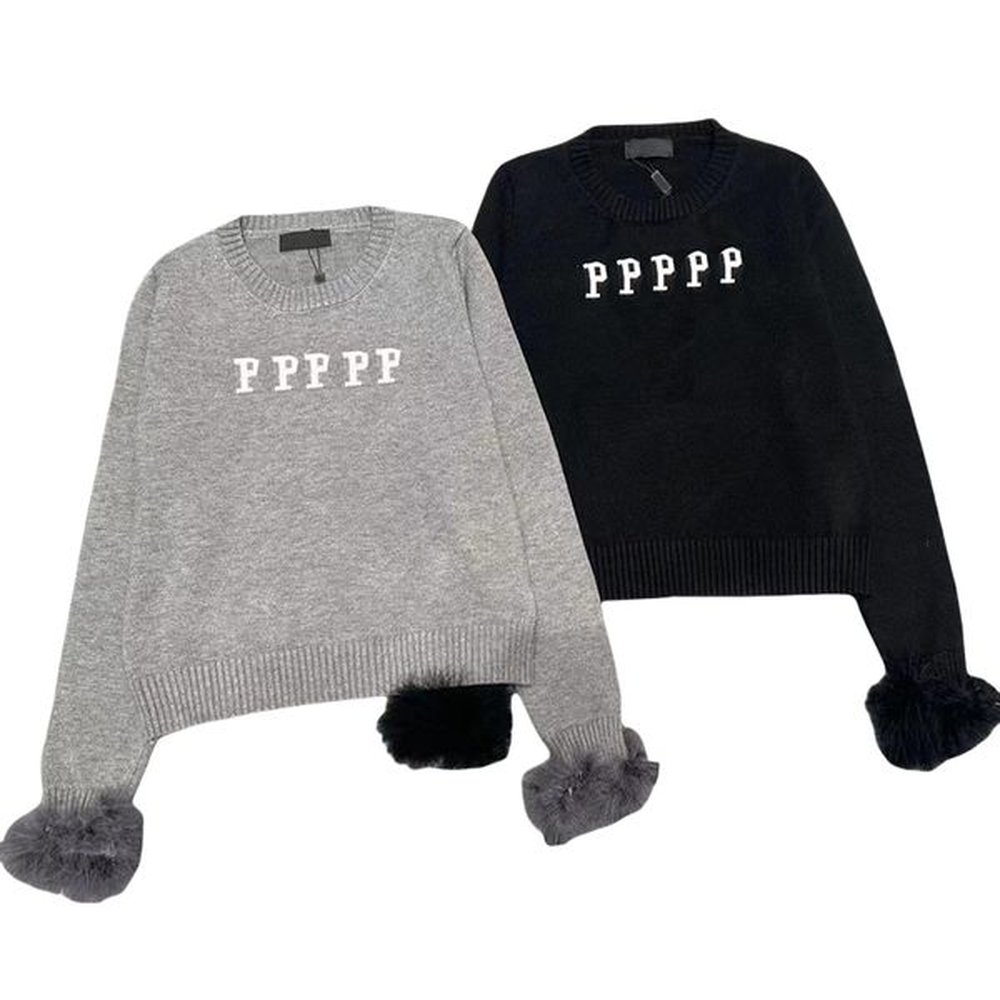 designer embroidery letter knitted shirts long sleeve fur pullover tops