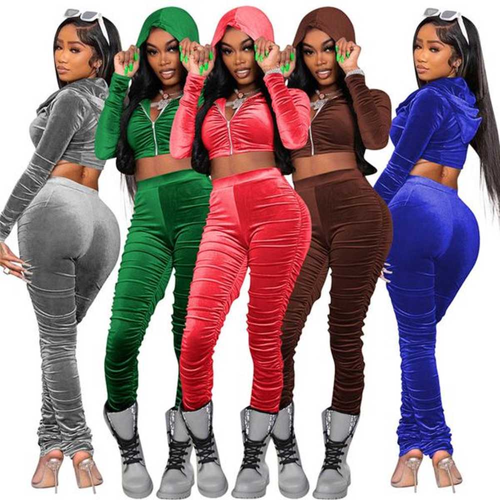 designer fall winter velvet tracksuits women sweatsuits long sleeve hooded