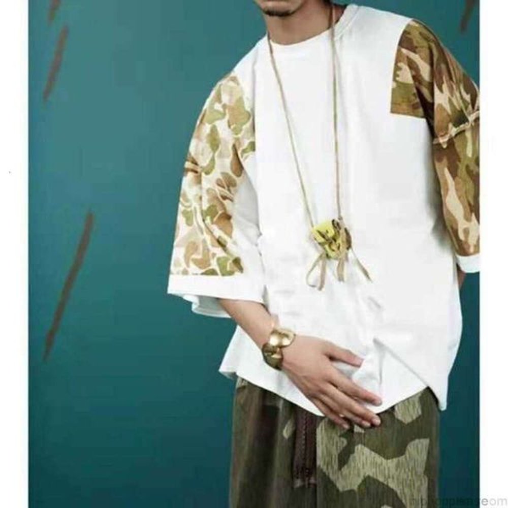 Designer Fashion Clothing Hip hop Tees TShirts Kapital Kountry Smiling Face Camo Color Block Short Sleeve T-shirt