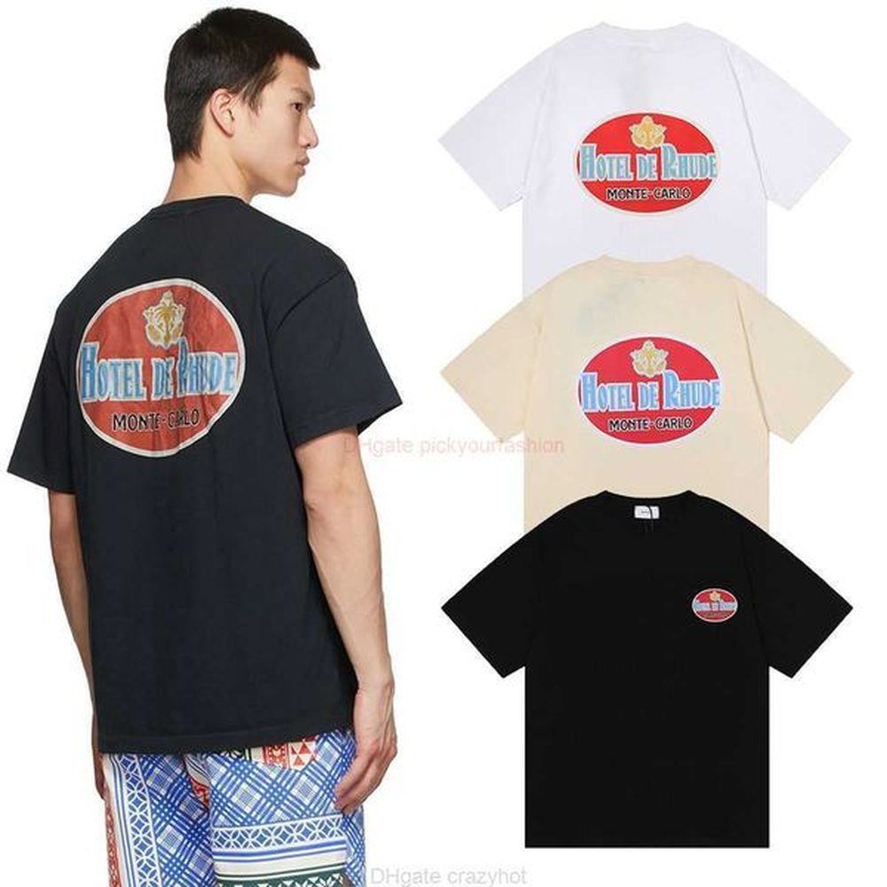 Designer Fashion Clothing Tees Tshirt American Niche Fashion Rhude Hotel De Monte Carlo Tees Double Yarn Short Sleeve Tshirt Men Women Cotto