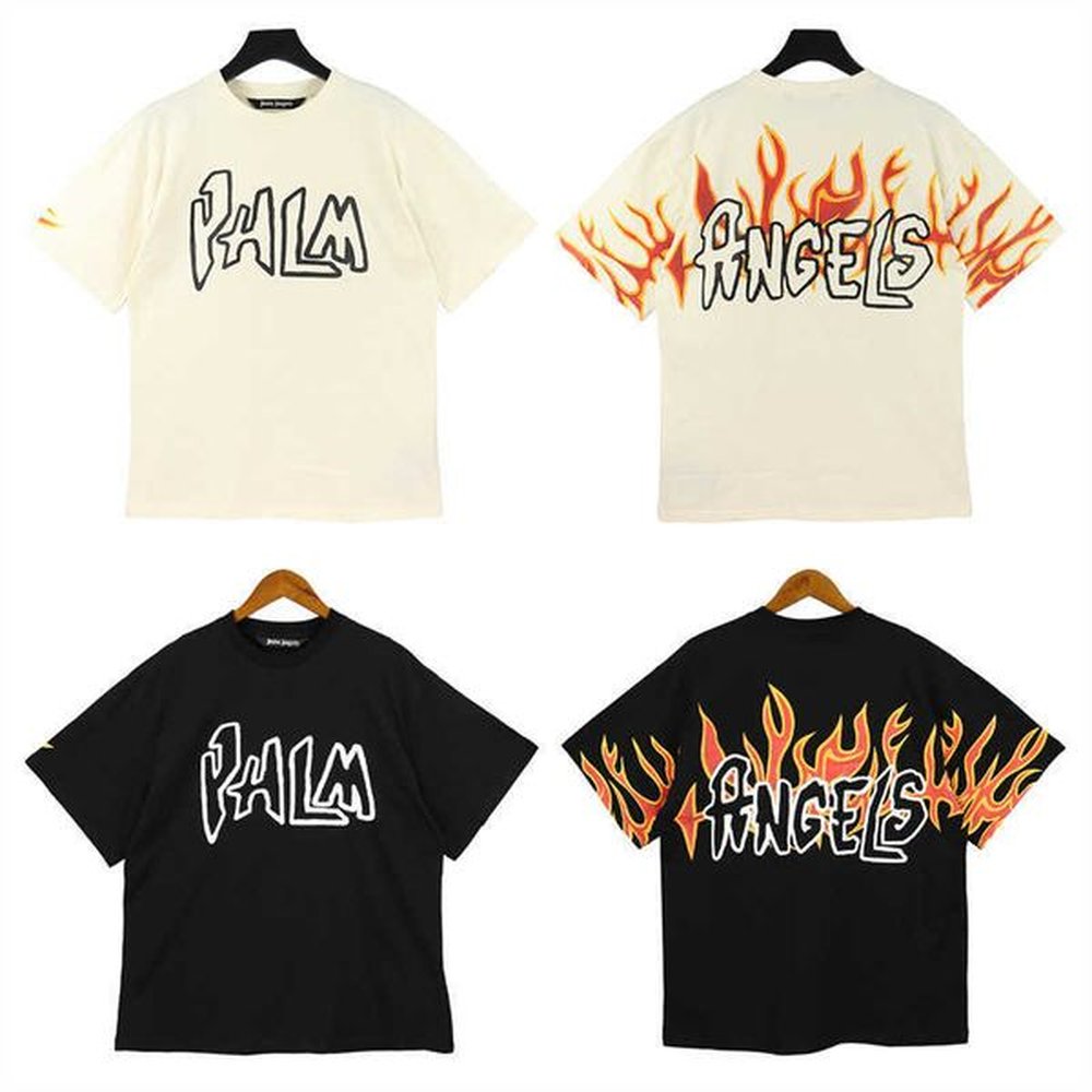 Designer Fashion Clothing Tees Tshirt Palms Flame Print High Street Trend Brand Loose Summer Mens Womens Short Sleeve T-shirt Luxury Casual