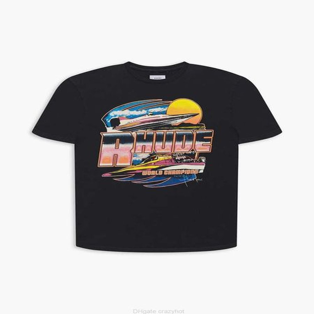 Designer Fashion Clothing Tees Tshirt Ru245 Rhude Potn Speedboat Tshirt Wave Yacht American Short Sleeve Tshirt Cotton Streetwear Tops Casua