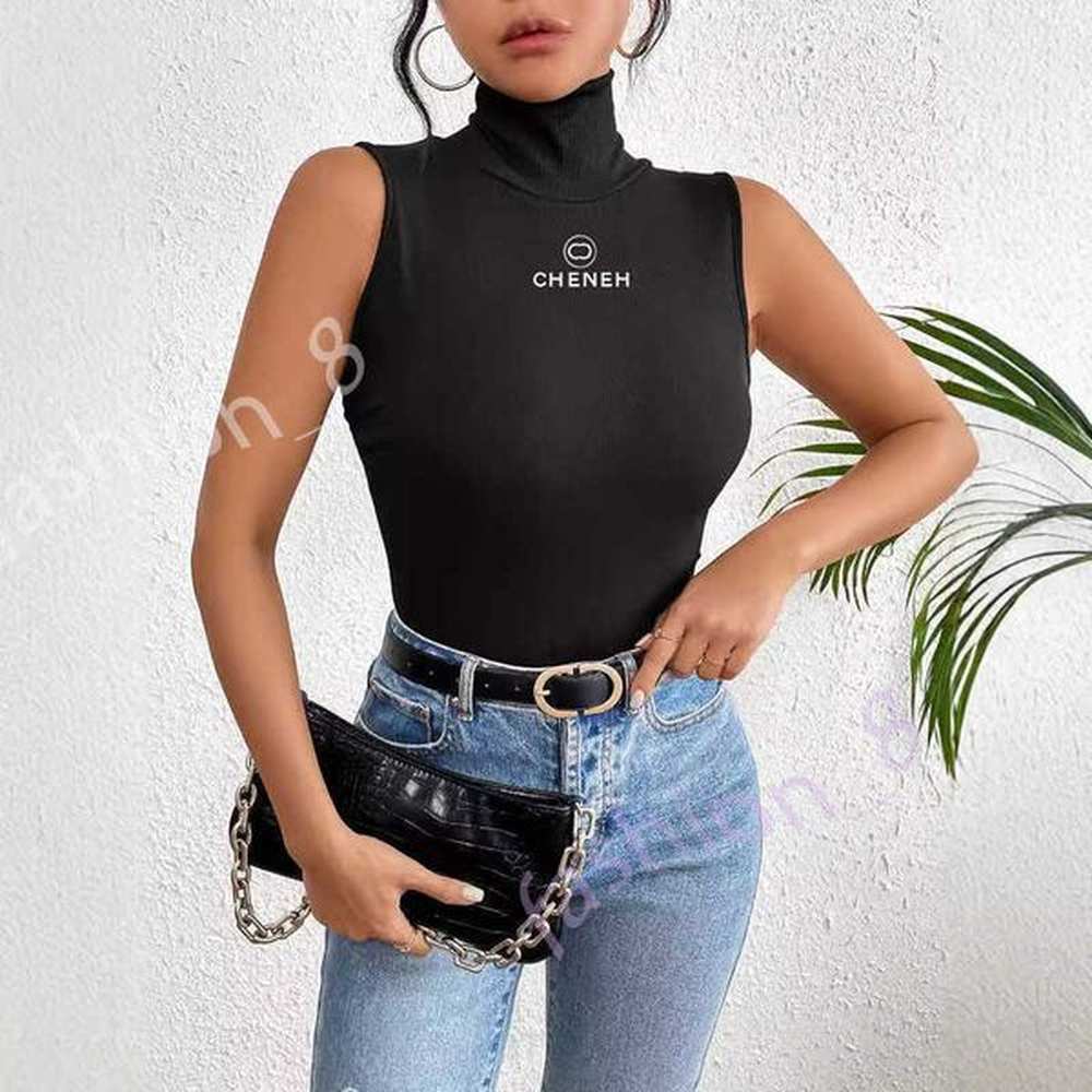designer fashion womens high round neck slim fit sleeveless knitted