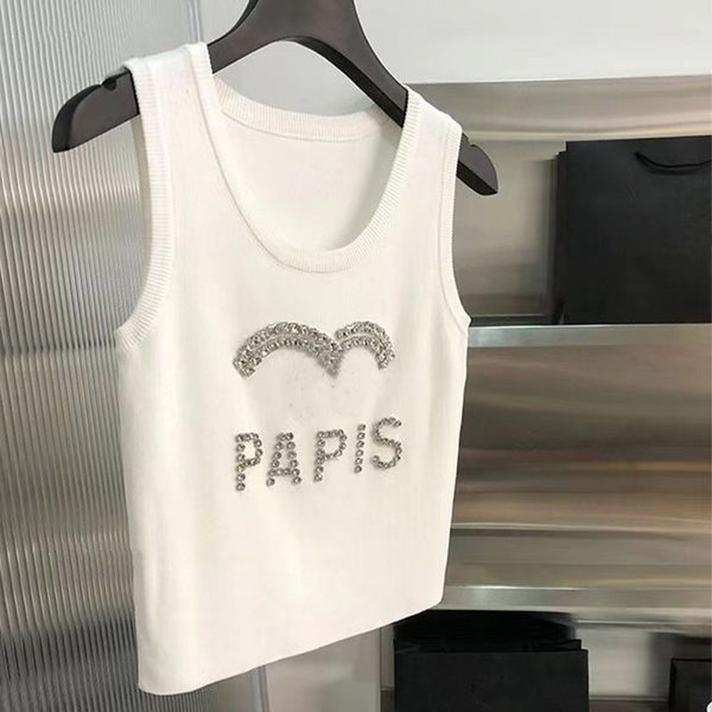 designer high quality knit fashion letter set diamond sleeveless broadband
