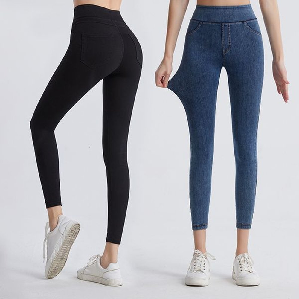 designer high waisted imitation jeans for women tight fitting slimming