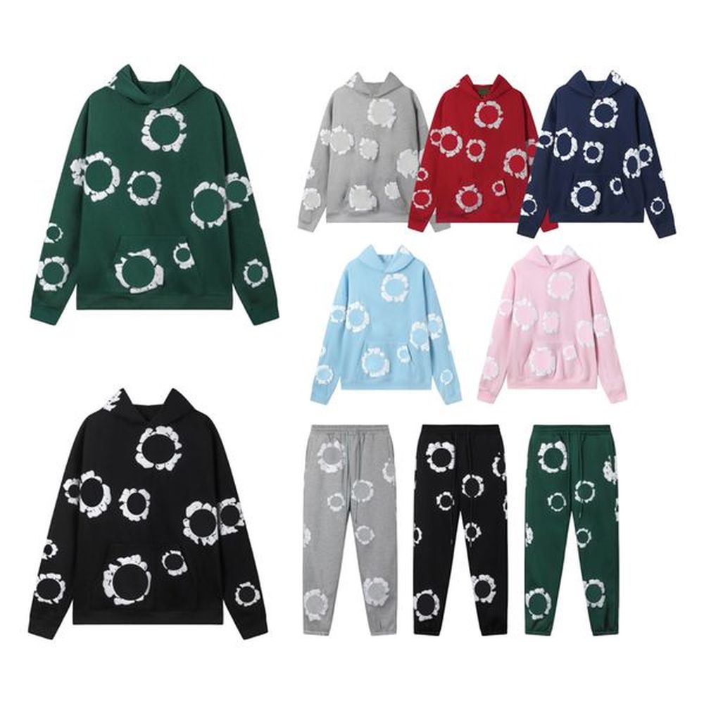 Designer Hoodie High Quality Mens Hoodies Pullover Fashion Hip hop Loose Sweatshirts Pant Casual Black White Floral Clothes cotton wreath sw
