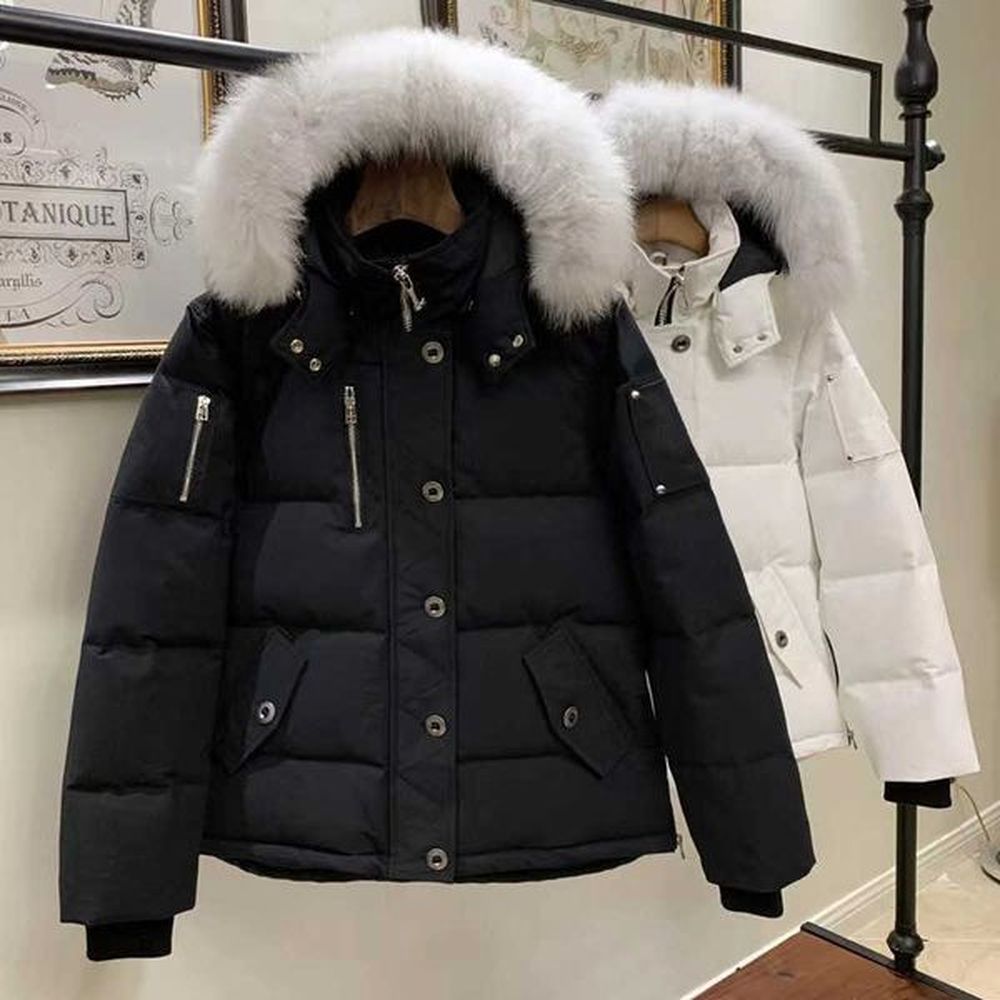 designer jacket mens fur collar parka winter waterproof white duck coat cloak fashion men and women couples moose warm jackets