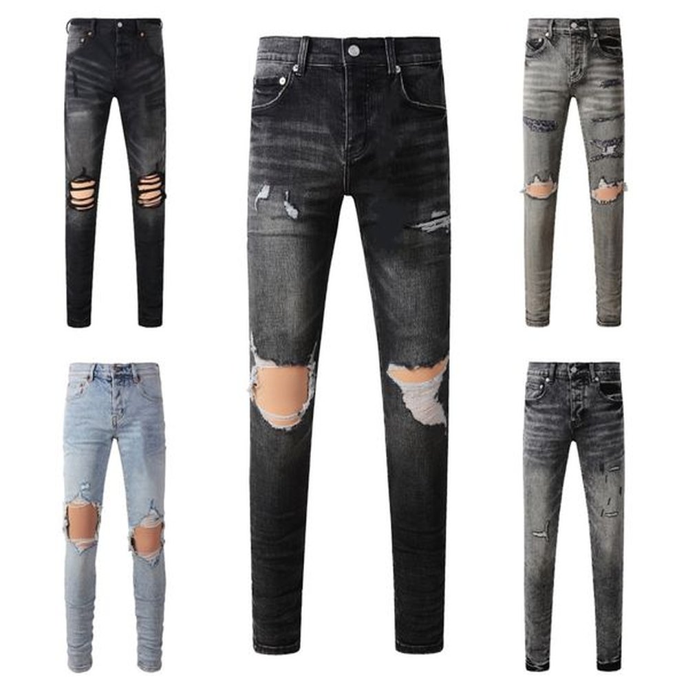 designer jeans for mens jeans designers jean pants summer hole hight quality Embroidery Denim Trousers Black High-end Quality Straight Retro