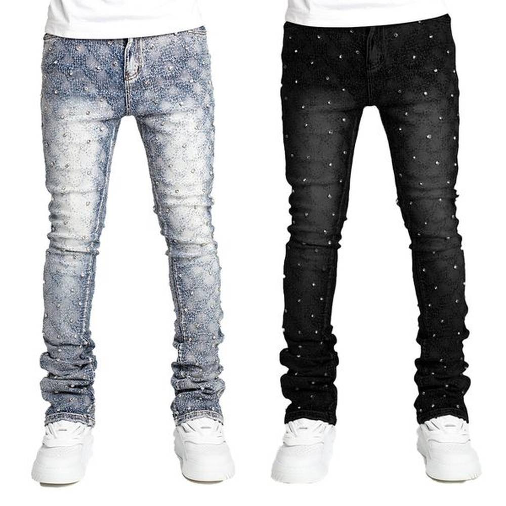 Designer Jeans Men High Street Pearl Jeans Men Slim Fit Stacked Jean Casual Zipper Straight Denim Pants Streetwear Clothes