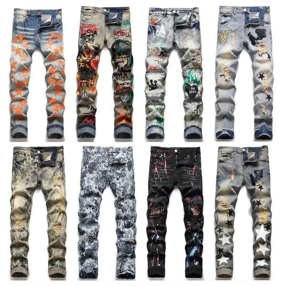 designer jeans mens miri jeans fashion cool style denim pant distressed ripped biker embroidery luxury black blue jean slim fit motorcycle h
