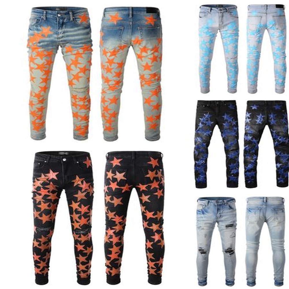 Designer Jeans Mens Skinny Jeans Desig 55 Colors Pants Long Hippop Sticker Embroidery Slim Denim Straight streetwear Skinny Pants wholesale