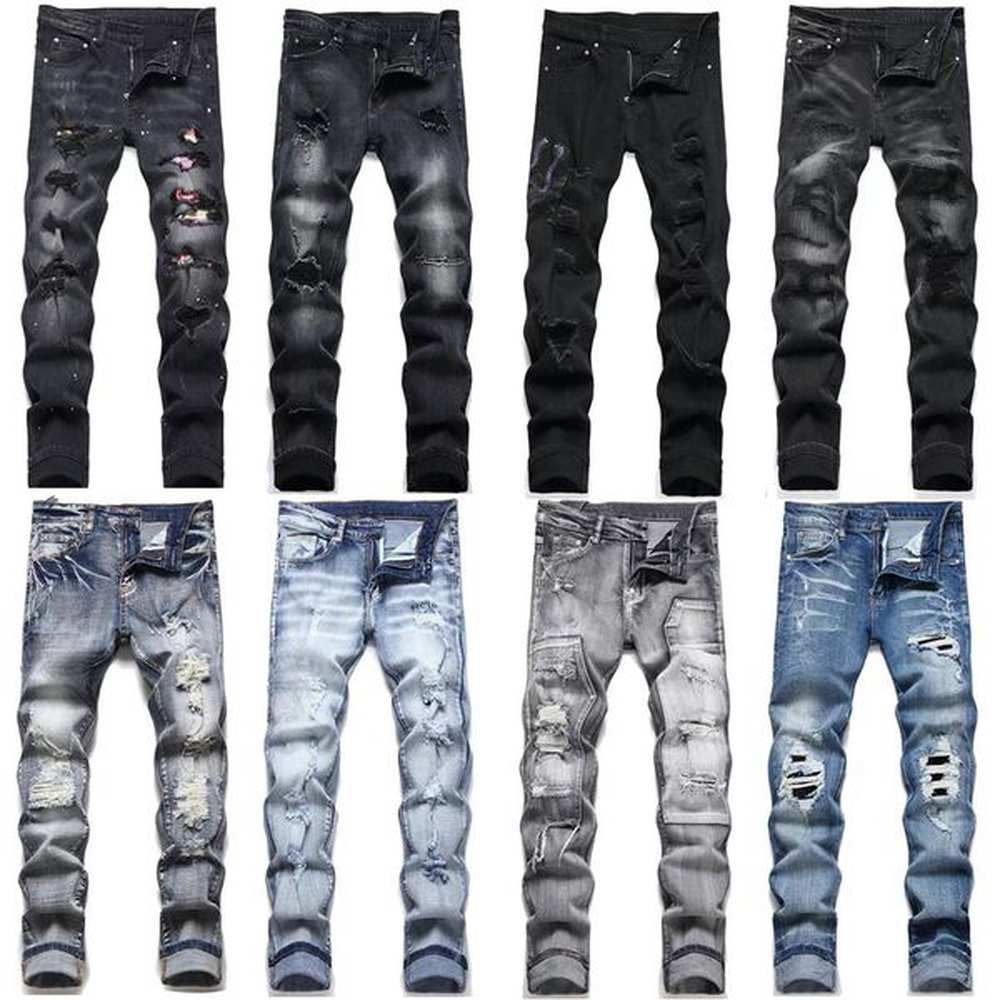 Designer Jeans Mens Trousers Biker Embroidery Ripped For Trend Cotton Fashion Jeans Womens Cargo Pants