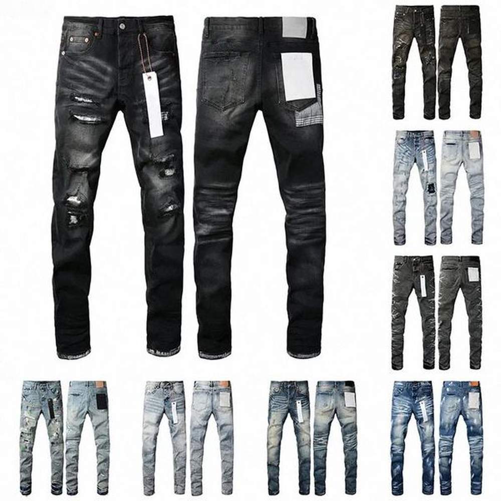 Designer Jeans Purple Brand Denim Mens Ripped Motorcycle Trousers Designers Denims Fashion Slim Fit Jeans Men Man Black High-end Quality Roc