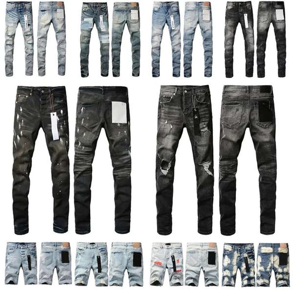 Designer Jeans Purples Denim Mens Ripped Motorcycle Trousers Designers Denims Fashion Slim Fit Jeans Men Man Black High-end Quality Rock Hip