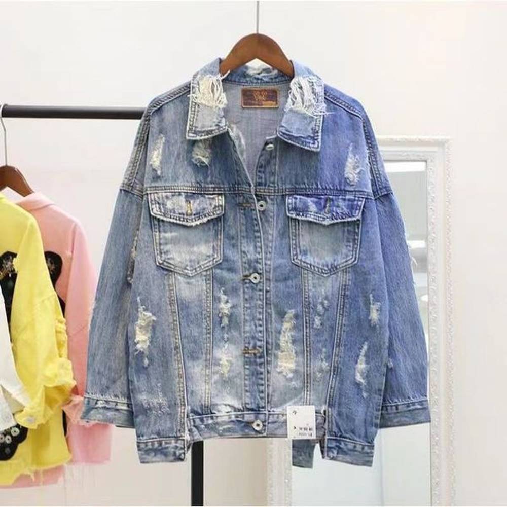 designer jeans womens jean jackets Rugod New Vintage Letter Print Frayed Jean Women Autumn Winter Ripped Hole Coat Female Bomber Casaco Deni
