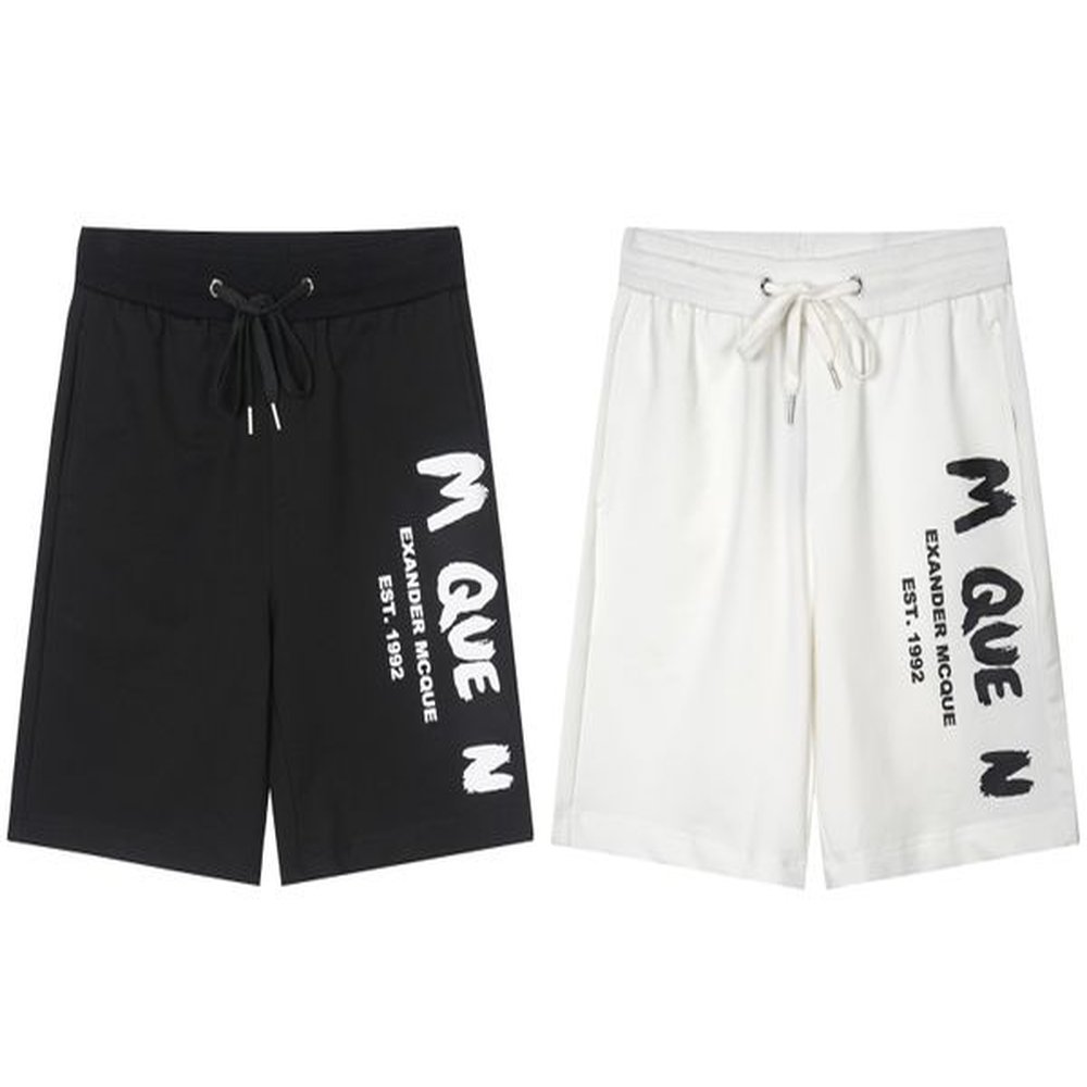 Designer McQueen Men's Shorts Summer Leisure Sports Letter Printed Cotton Shorts Women's Black and White Available Asian Size M-3X