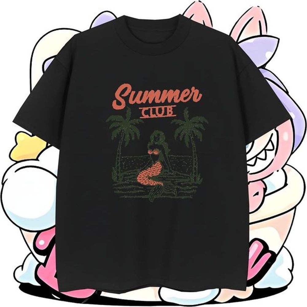 Designer Men Clothes T-Shirt 230g Pure Cotton Street wear Hip Hop mermaid Crew Neck T Shirts Men Wholesale White Plus Size Tops