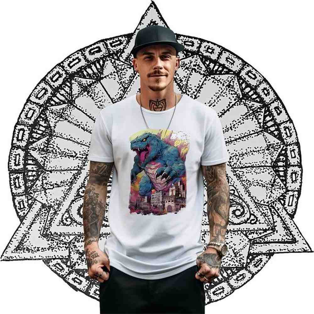 Designer Men T Shirts 230g Cotton dinosaur Sports Casual Tops Tees Crew Neck Breathable Classic Tshirts Black Oversized