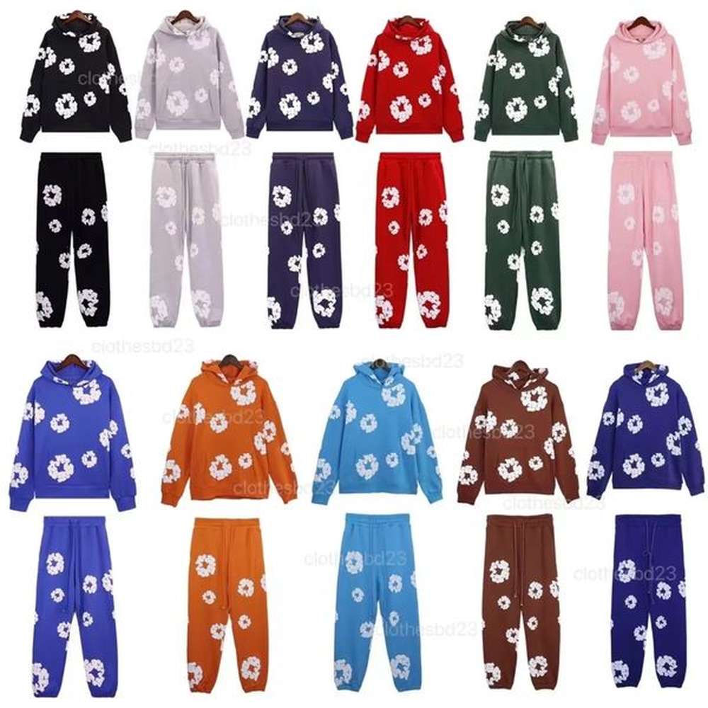 Designer Mens Denim Hoodie Sweatshirt Pullover Jogger Tracksuit Sportwear Casual Loose Hip Hop Streetwear Sweatsuit Make Pants