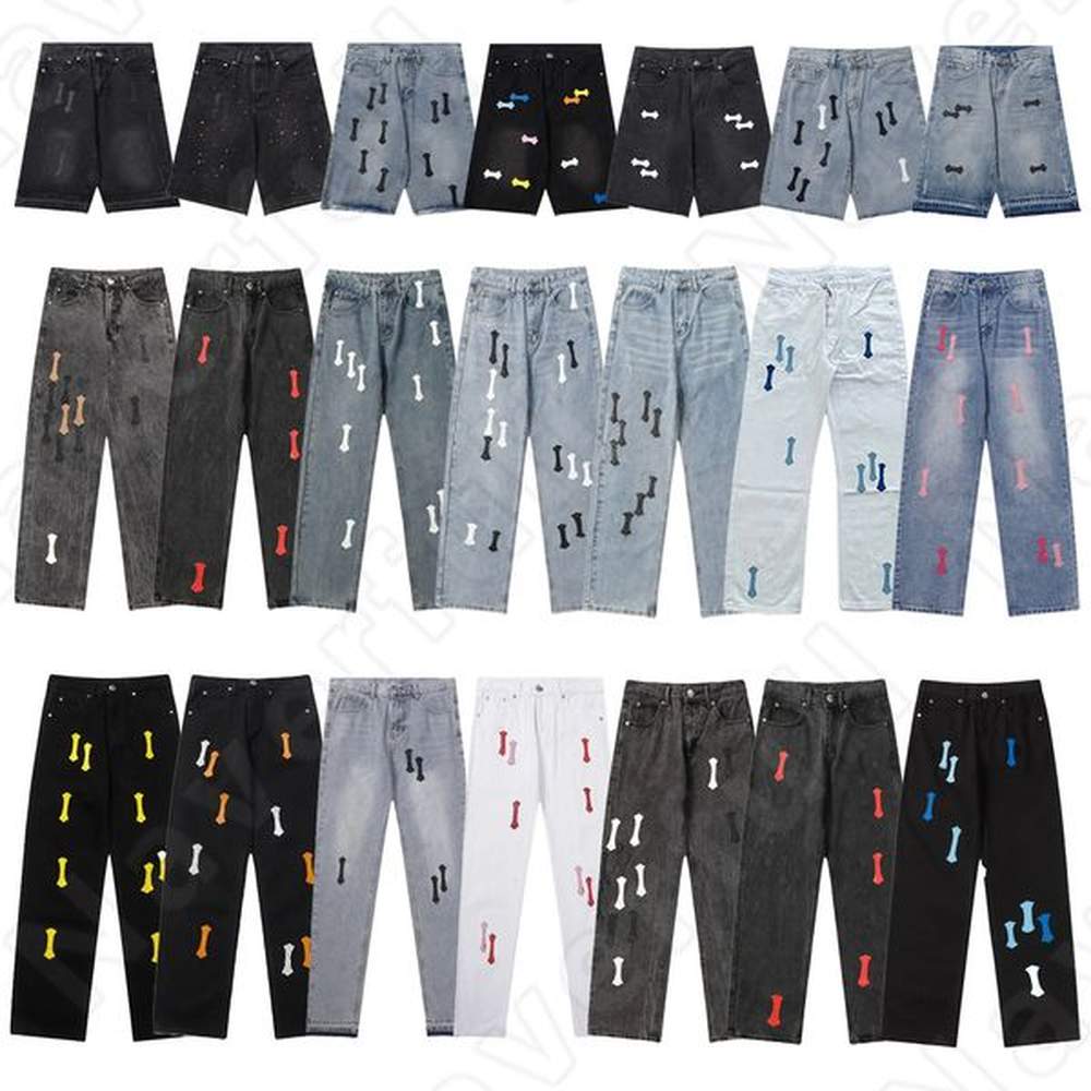 Designer Mens Jeans Cross Embroidery Heartss Pants Denim Jeans Distressed Ripped Biker Jean Slim Fit Motorcycle For Men Womens High Street H