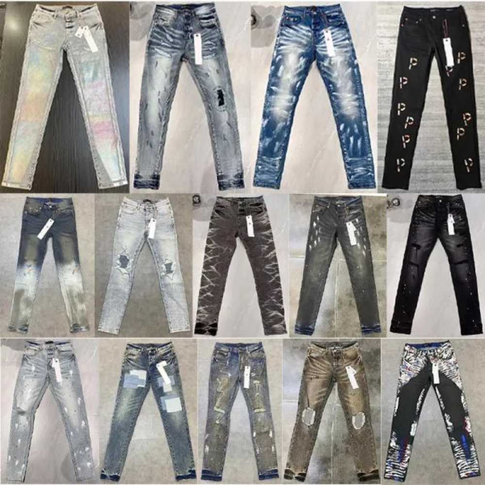2024 Designer Mens Purple Jeans for mens denim pants Fashion womens Purple-brand trends Distressed Black Ripped Biker Slim Fit Motorcycle sw