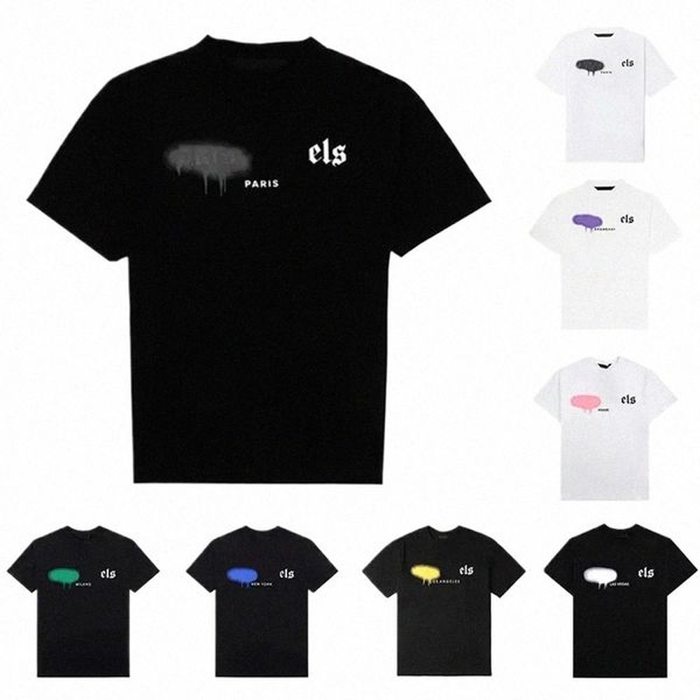 Designer mens t shirt clothes palms shirts women tshirt spray paint graffiti high street couple short sleeves loose Tide brand Crew F09L#