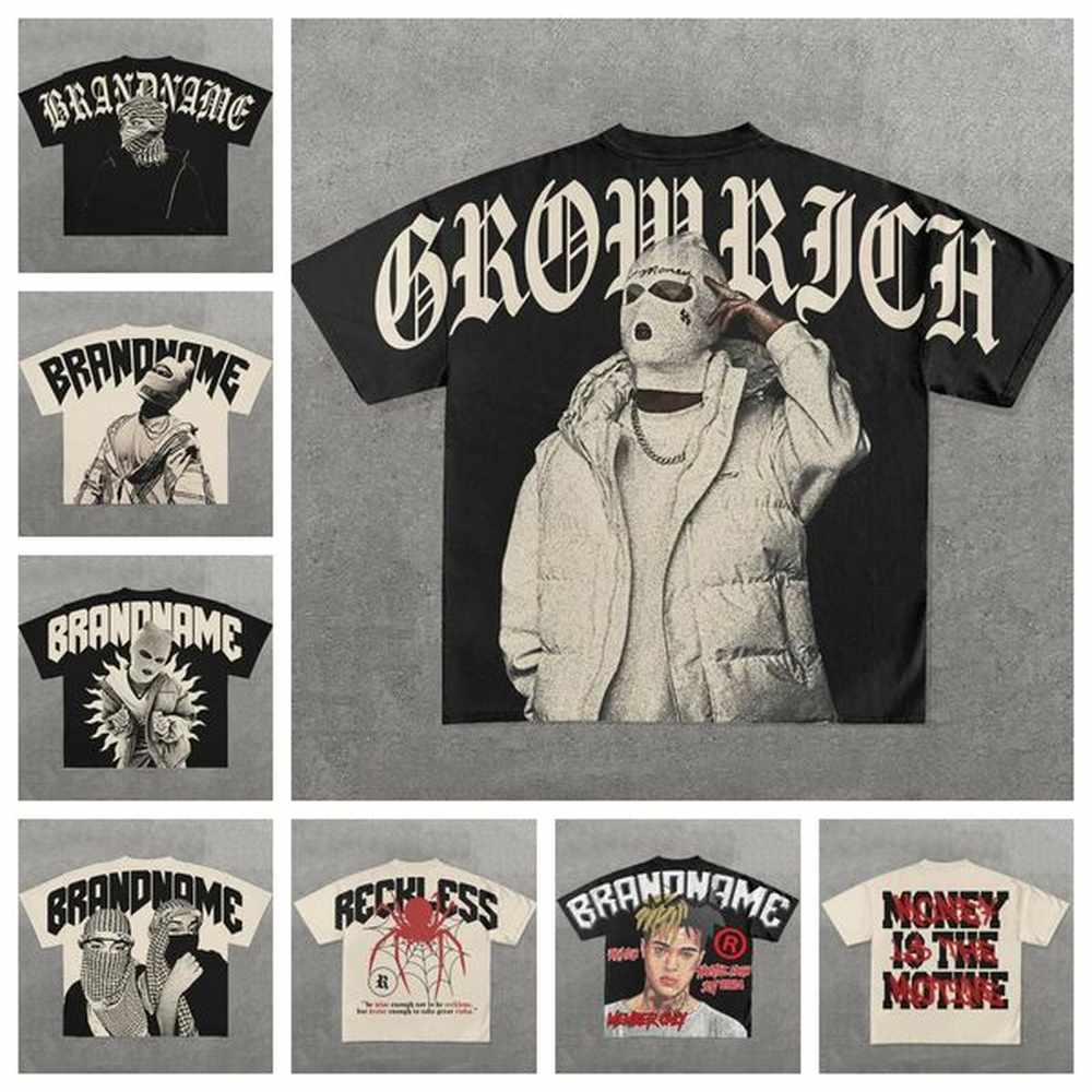 Designer Men's T Shirts Y2K Harajuku Shirt Men Hip Hop Gothic Graphic Print Oversized Cotton Tshirt Punk Short Sleeved Streetwear Casua
