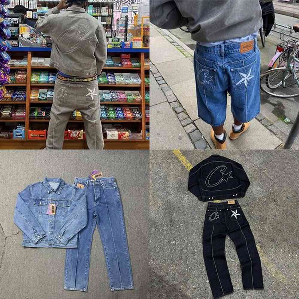 Designer Men's Tracksuits Embroidered Logo Vintage Hip Hop Denim Suit High Street Denim Jacket Loose Straight Jeans Streewear Two Piece