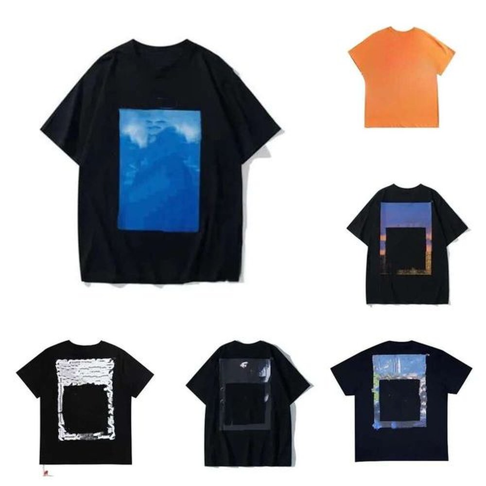Designer Mens tshirt Summer Shirts Cotton Loose ofs tshirts Casual Short Sleeves Oil Painting Black Back Print Street Graffiti White T-shirt