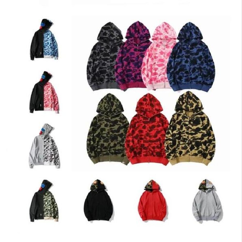 designer mens women hoodie popular shark pattern sportwear camouflage zip