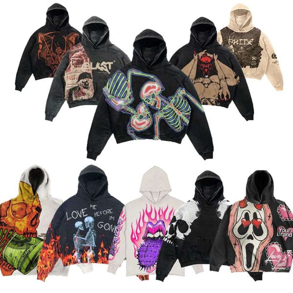 Designer Men's Women's Hoodie Y2K Hip Hop Gothic Skull Cartoon Pattern Print Black Ultra David Coat Men's Women's Gothic