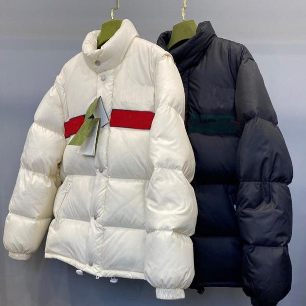 Designer mens womens thickened warm mid length puffer jacket fashion matching color stand up collar white duck down jackets Luxury coats