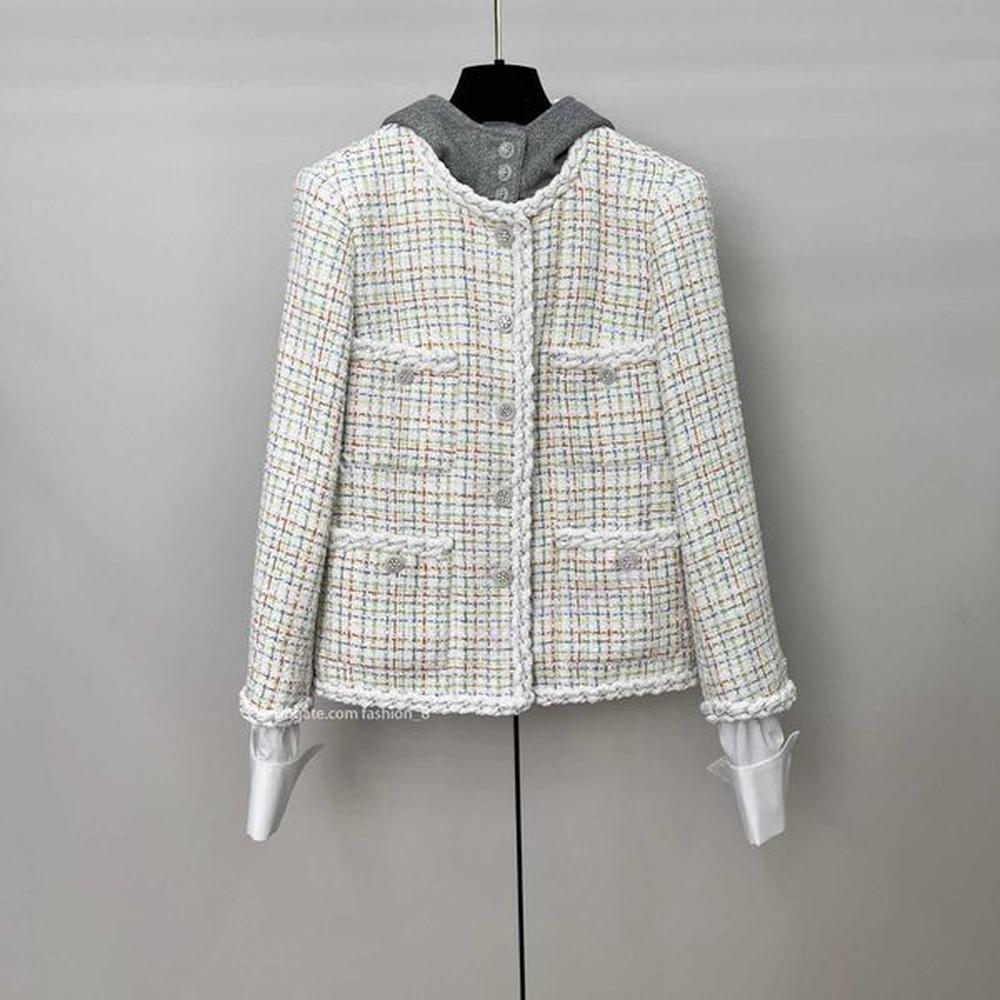 designer mirror quality womens jackets checkered coarse woolen woven jacket