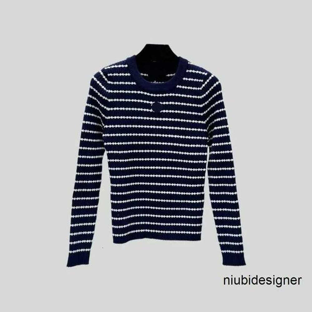 designer new releasesmall fragrance striped contrasting embroidery round neck knitted