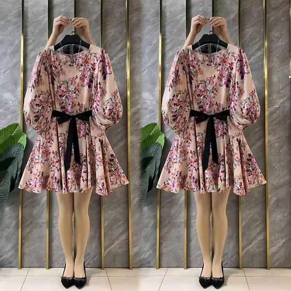 designer plussize dress summer dress loose crew neck floral simple