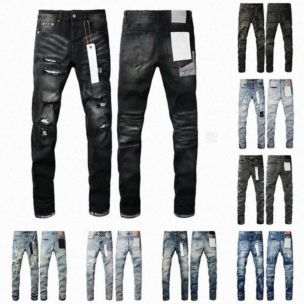 Designer Purple Jeans Brand Denim Mens Ripped Motorcycle Trousers Designers Denims Fashion Slim Fit Jeans Men Man Black High-end Quality Roc