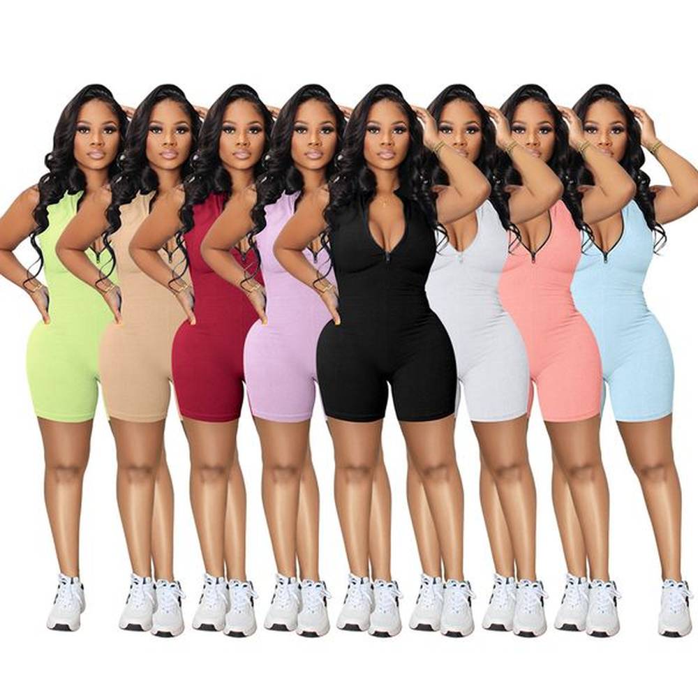 designer ribbed rompers summer women clothes sleeveless jumpsuits solid
