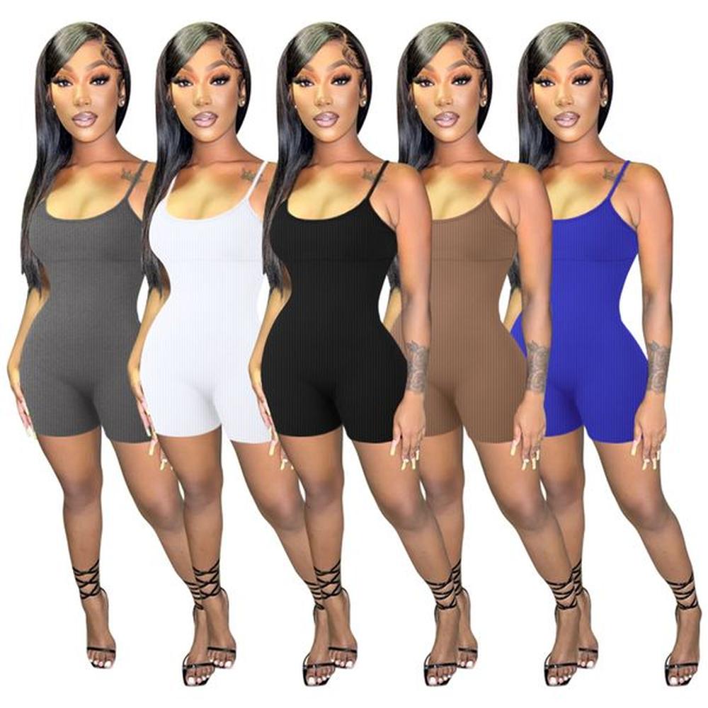 designer sexy ribbed rompers summer women sleeveless spaghetti straps