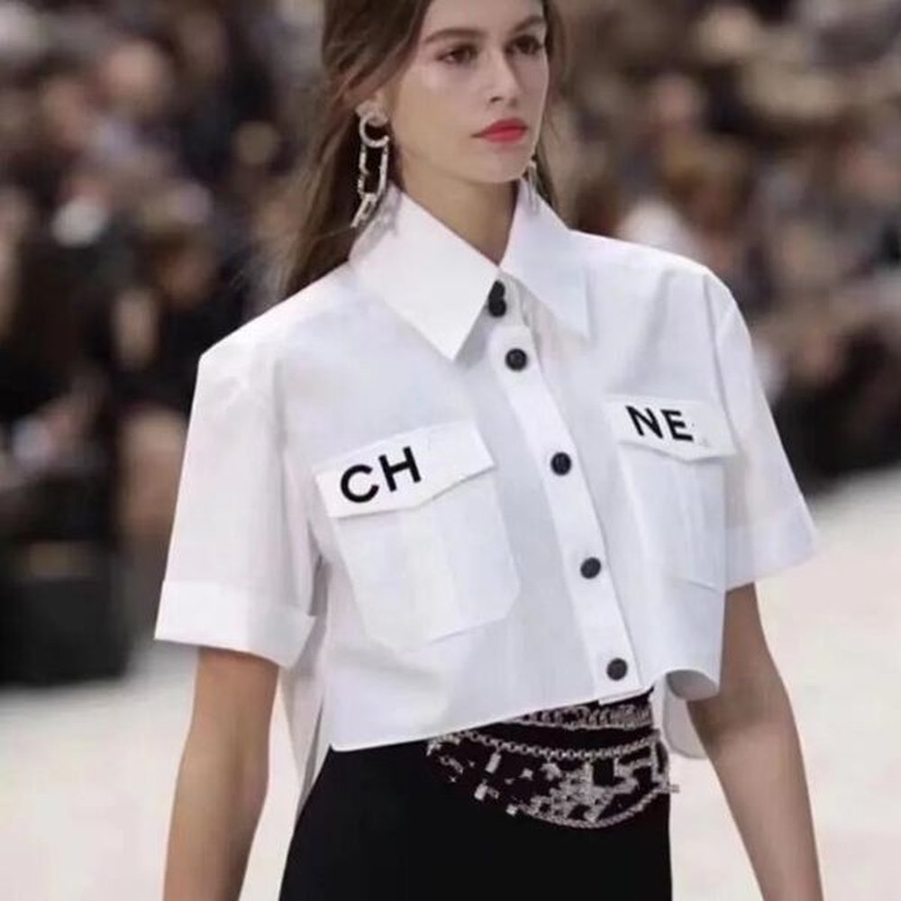 designer shirt women short sleeve white shirts lapel neck womens