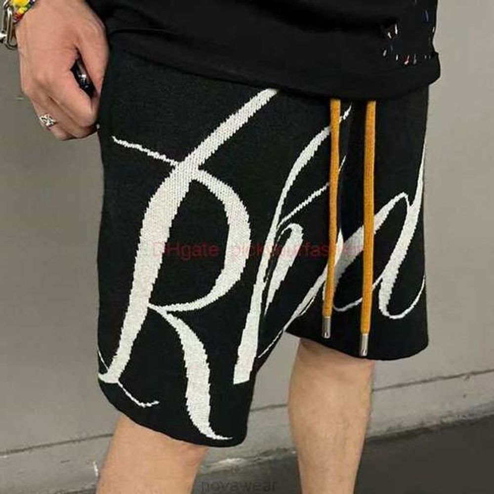 Designer Short Fashion Casual Clothing Beach shorts High Street Rhude Letter Jacquard Drawstring Shorts Casual Loose Knit Capris Joggers Spo