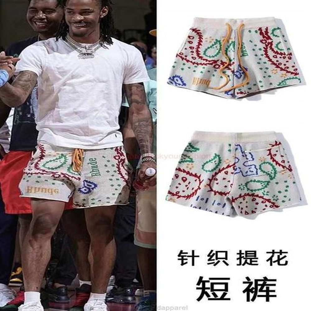 Designer Short Fashion Casual Clothing Beach shorts High Version High Street Trendy Rhude Knitted Cashew Flower American Beach Pants with Dr