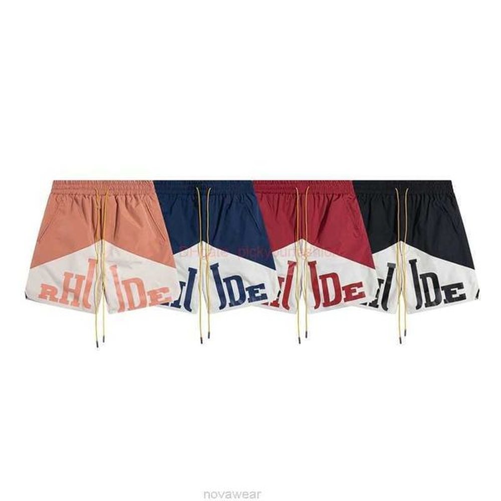 Designer Short Fashion Casual Clothing Beach shorts Rhude Contrasting Color Patchwork Printed Elastic Drawstring Basketball Casual Mesh Lini