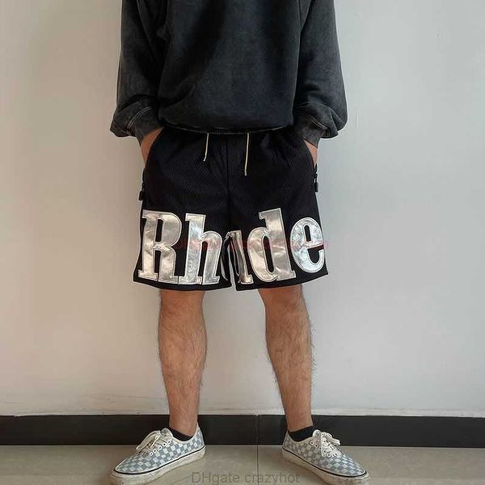 Designer Short Fashion Casual Clothing Beach shorts Rhude Mesh Fabric Letter Leather Embroidered Letter Shorts Mens Womens Five Point Sweatp