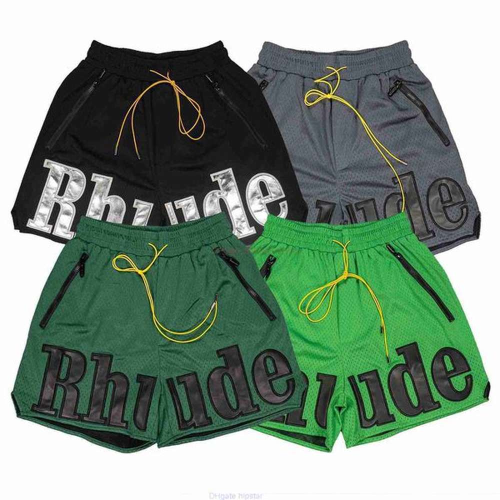 Designer Short Fashion Casual Clothing Beach shorts Rhude Mesh Patchwork Embroidered Letters Mens Summer Breathable Basketball Multi Pocket