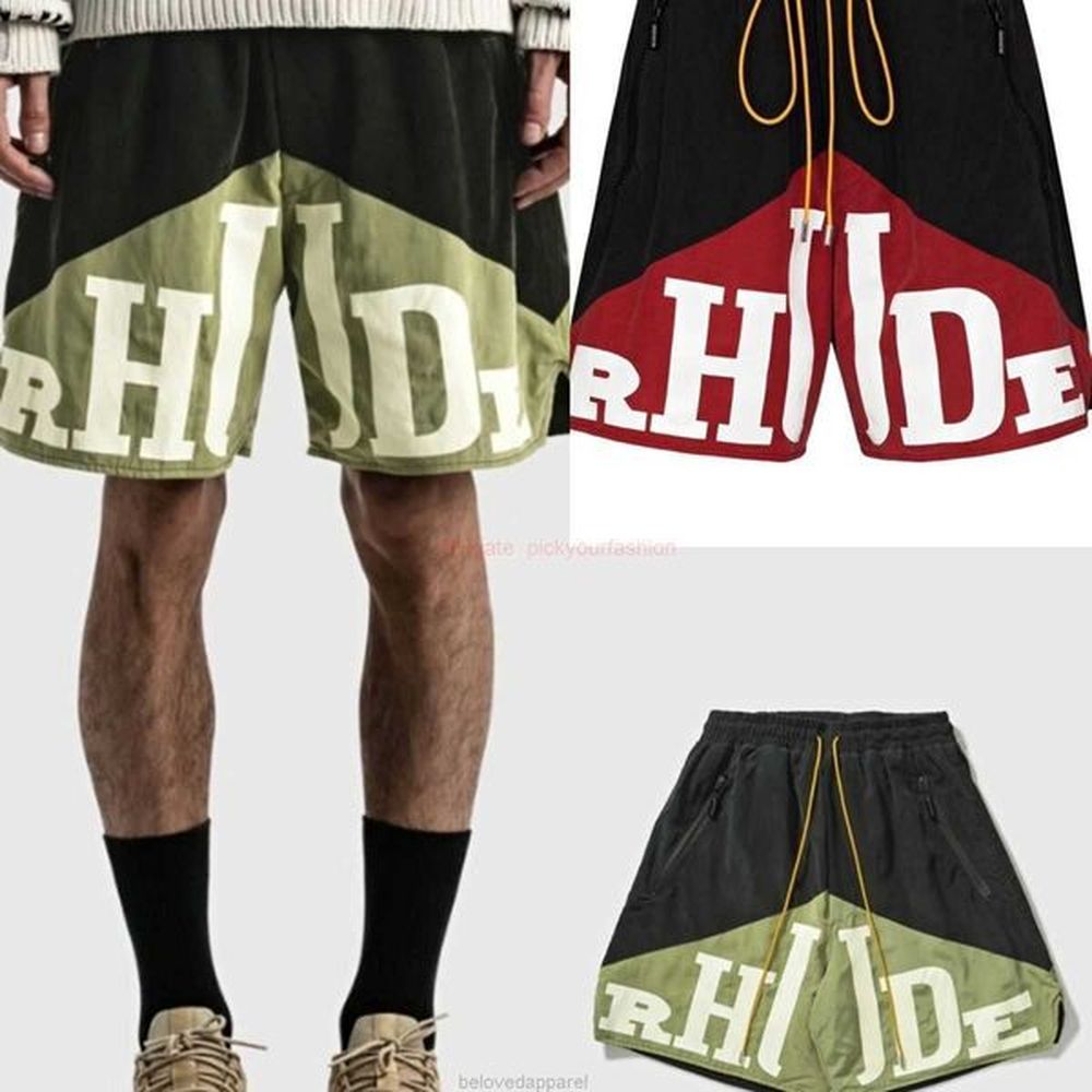 Designer Short Fashion Casual Clothing Beach shorts Rhude Niche Trendy Brand American Drawstring Casual High Street Patchwork Shorts Sports