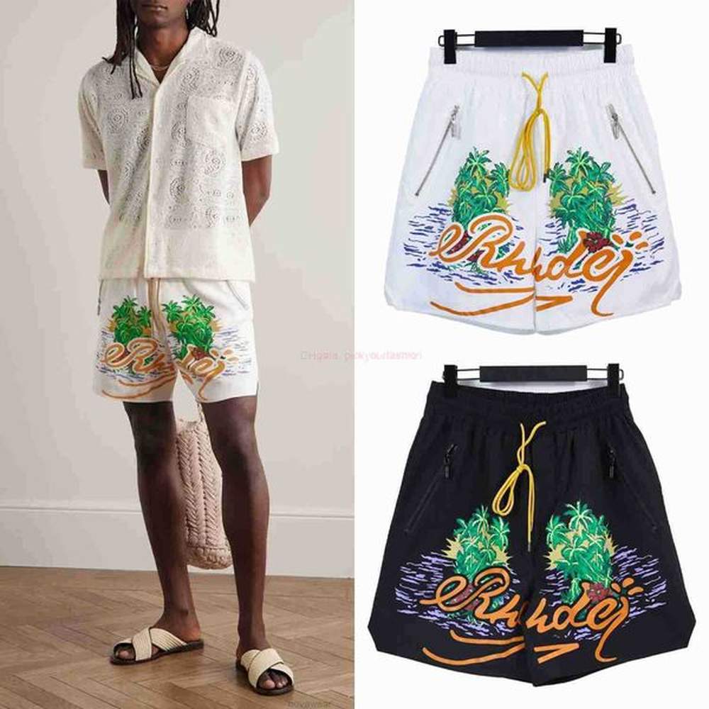 Designer Short Fashion Casual Clothing Beach shorts Rhude 23ss Summer New American Fashion Brand Coconut Tree Water Splash Pattern Letter Pr