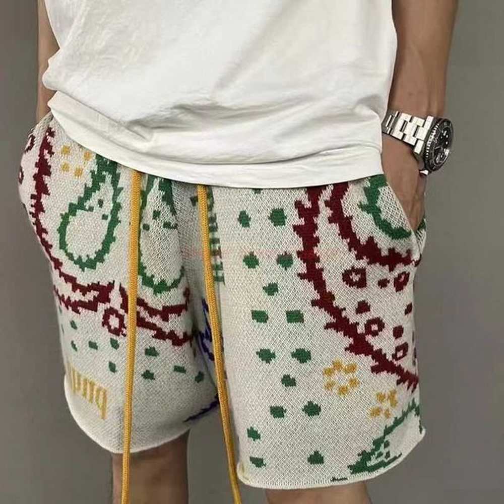 Designer Short Fashion Casual Clothing Beach shorts Small Trendy Rhude Cashew Jacquard Knit Shirt American High Street Couple Loose Fitting