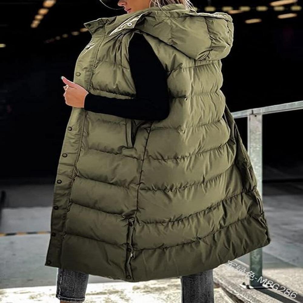 designer solid color medium long vest hooded top for womens