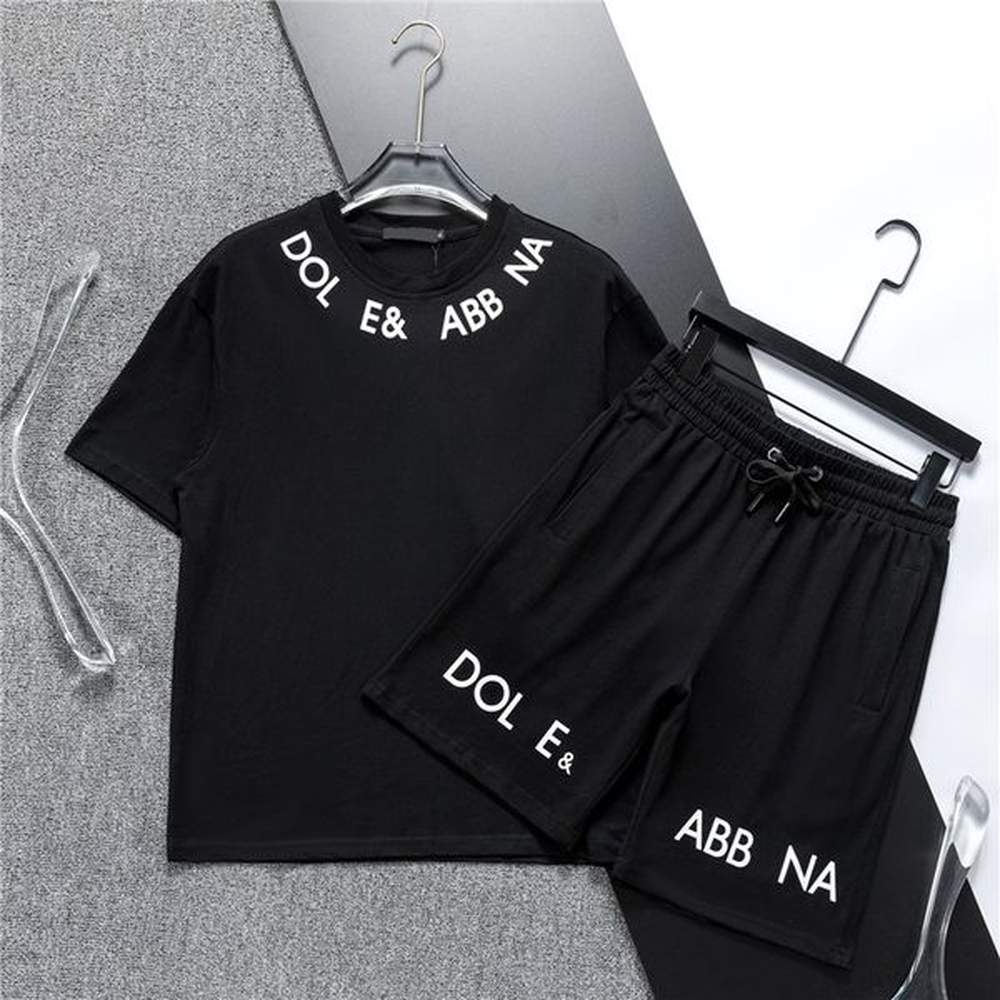 Designer Sports Set Brand Design New Men's T-shirt Summer Pure Cotton Casual Loose Round Neck Pullover Print Black and White Letter Lux