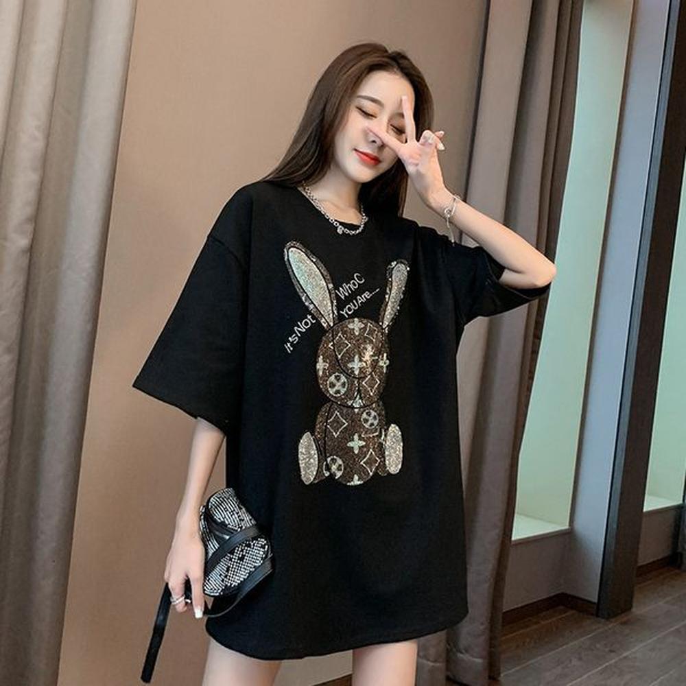 designer spring new loose hot diamond womens combed cotton mid